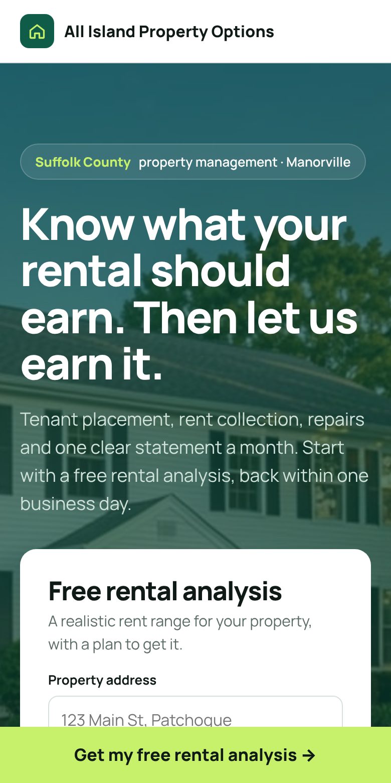 All Island Property Options concept on a phone